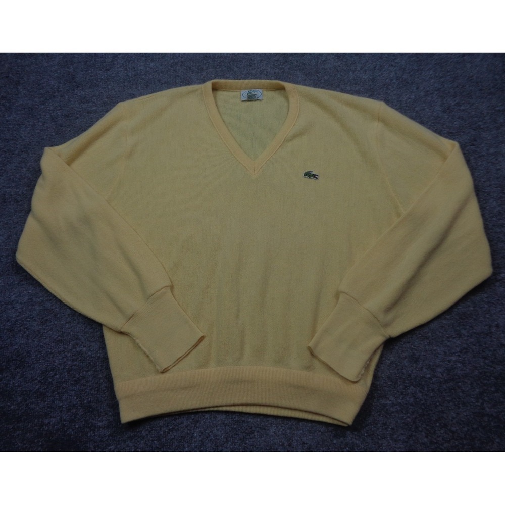 Vintage 80s IZOD Lacoste Sweater Men's Sz L Grandpa Acrylic V Neck USA Made EUC